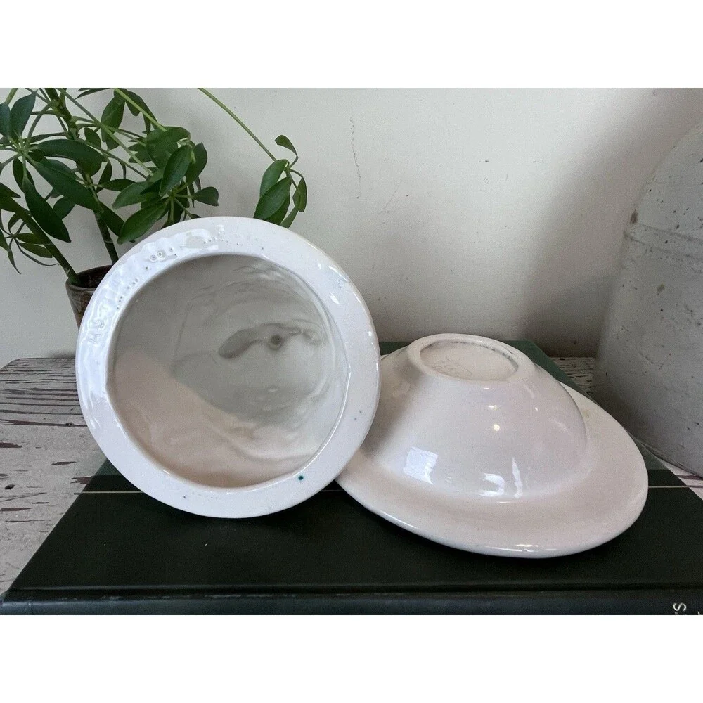 Vintage Hand Painted Christmas Ceramic White Bell Butter/Candy Dish Bow Holly